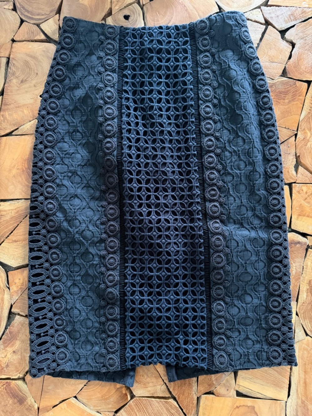 Rebecca Taylor Black Cotton Crochet Lace Pencil Skirt
